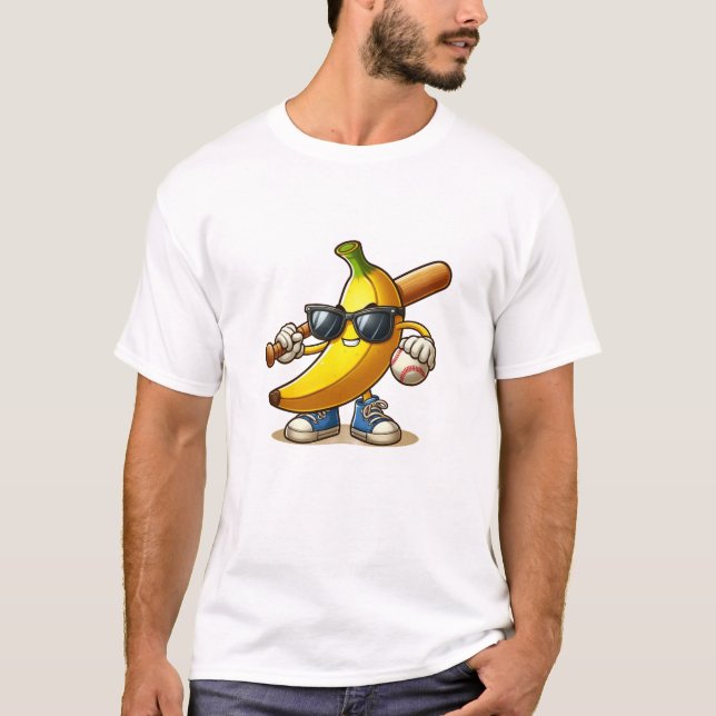 Camiseta Bananas Cuecas Segurando Bat De Baseball Para Base (Frente)