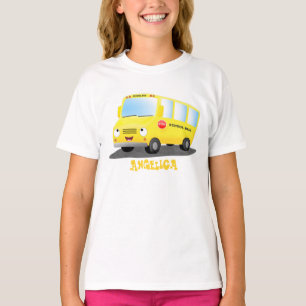 Camiseta Banda branca e feliz de ônibus escolar amarelo
