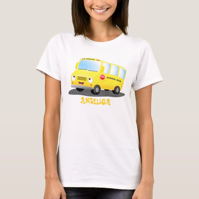 Camiseta Banda branca e feliz de ônibus escolar amarelo (Frente)
