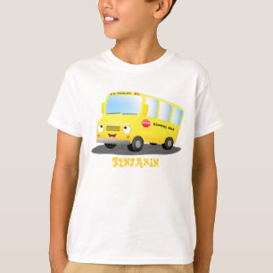 Camiseta Banda branca e feliz de ônibus escolar amarelo