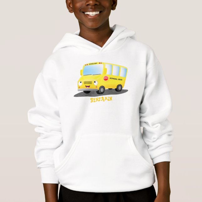 Camiseta Banda branca e feliz de ônibus escolar amarelo (Frente)