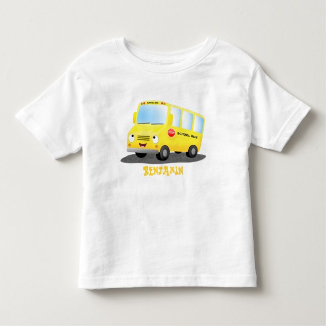 Camiseta Banda branca e feliz de ônibus escolar amarelo (Frente)