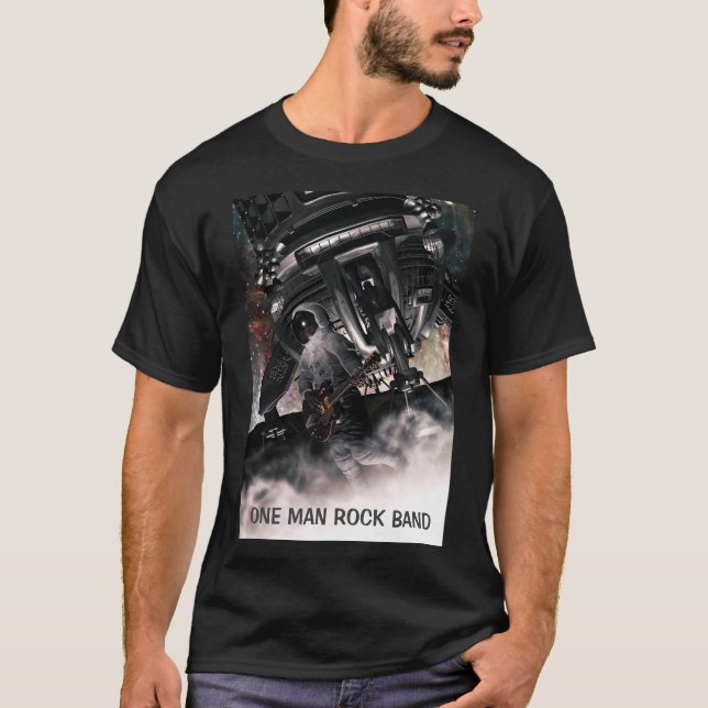 Camiseta Banda de Rock de um Homem. Astronauta tocando guit (Frente)