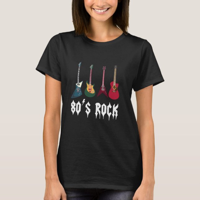 Camiseta banda de rock e violão dos anos 80 (Frente)
