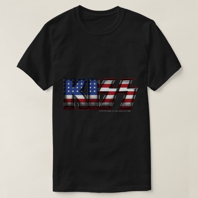 Camiseta Banda de rock KISS ® - Metal USA Flag Classic T- (Frente do Design)