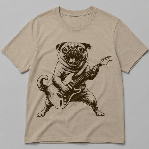 Camiseta Banda de Rock Vintage Pug Dog Tocando Guitarra Elé