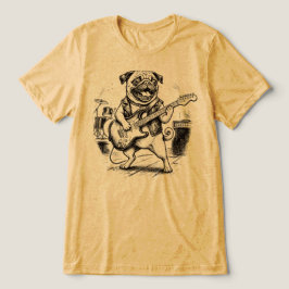 Camiseta Banda de Rock Vintage Pug Dog Tocando Guitarra Elé