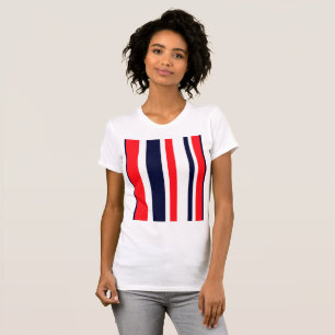 Camiseta Bandas Brancas, Azuis E Vermelhas