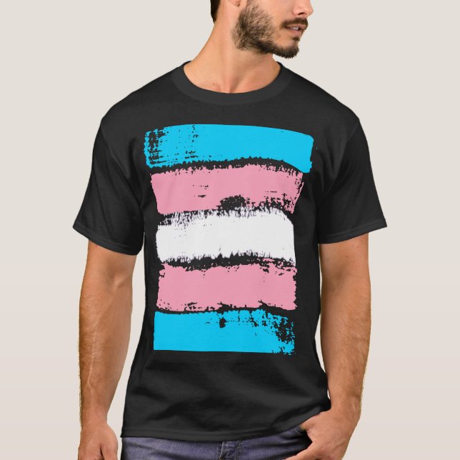 Camiseta Bandas de Tinta LGBTQ+ de Cores do Orgulho Transgê (Frente)