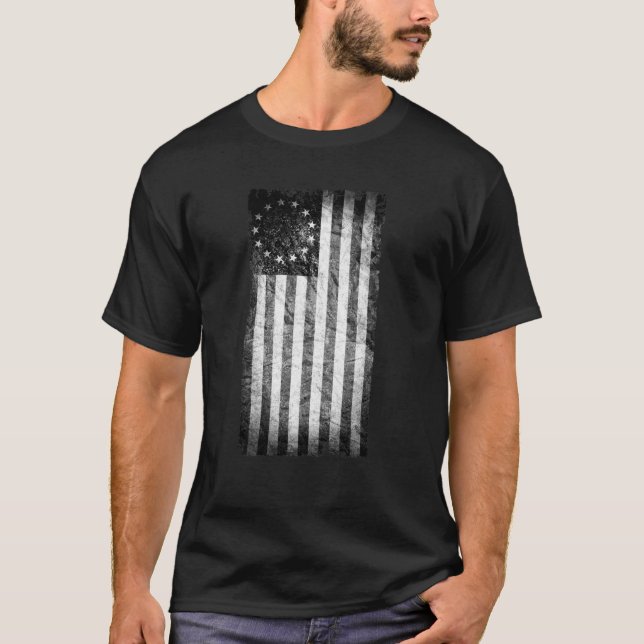 Camiseta Bandeira 1776 dos E.U., preto e branco (Frente)