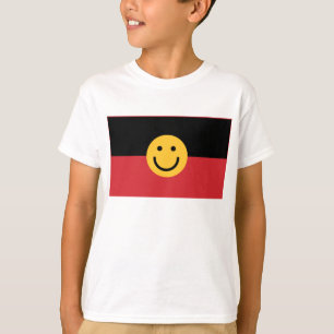 Camiseta Bandeira aborígene australiana com rosto de sorris