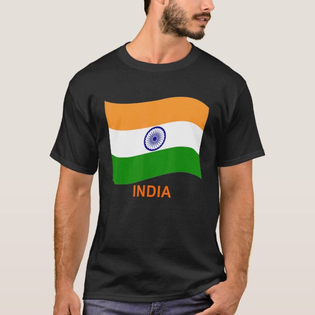 Camiseta Bandeira Agitando da Índia Bharat (Frente)