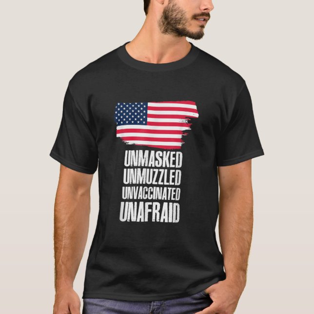 Camiseta Bandeira Amer não mascarada, não vacinada, não-mas (Frente)