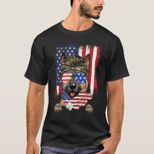 Camiseta Bandeira Americana 4 De Julho Pastor Alemão Vetera
