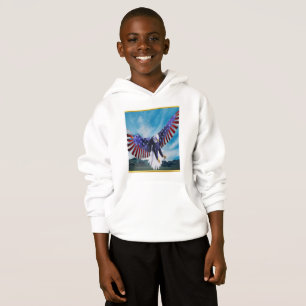 Camiseta Bandeira americana Águia voando no céu folha de ou