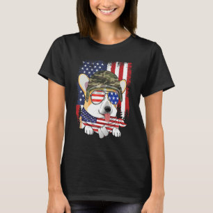 Camiseta Bandeira Americana Antiga Corgi Veterano 4 De Julh