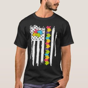 Camiseta Bandeira Americana Autismo Conscientização do Auti