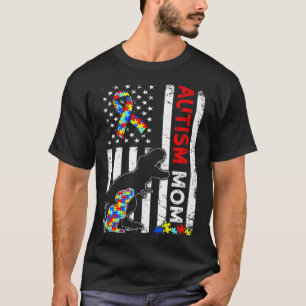 Camiseta Bandeira Americana Autismo Mãe Dinossauro Sensibil