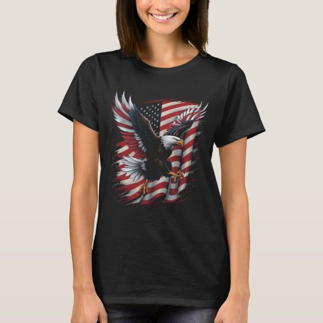 Camiseta Bandeira Americana Bald Eagle Patriótica Eagle 4º  (Frente)