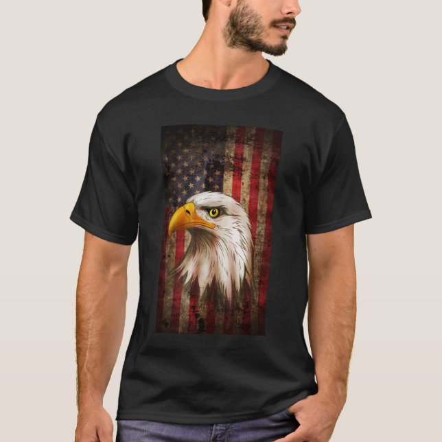 Camiseta Bandeira Americana Bald Eagle Patriótico 4 de julh (Frente)