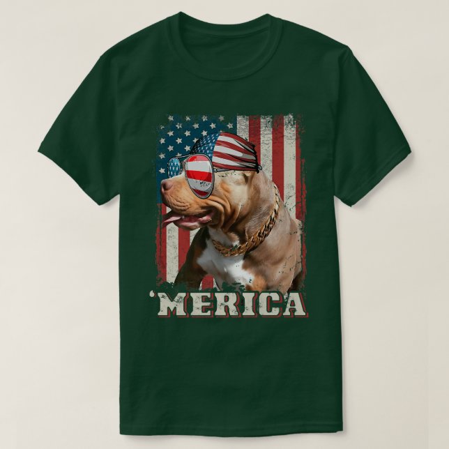 Camiseta Bandeira Americana Bandana Pit Bull Dog Lover Pitb (Frente do Design)