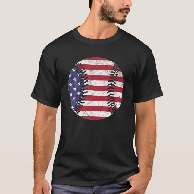 Camiseta Bandeira Americana Baseball Ball Julho 4º Sinal Do (Frente)