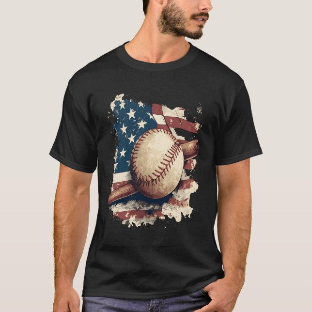 Camiseta Bandeira Americana Baseball Para Dia de os pais (Frente)
