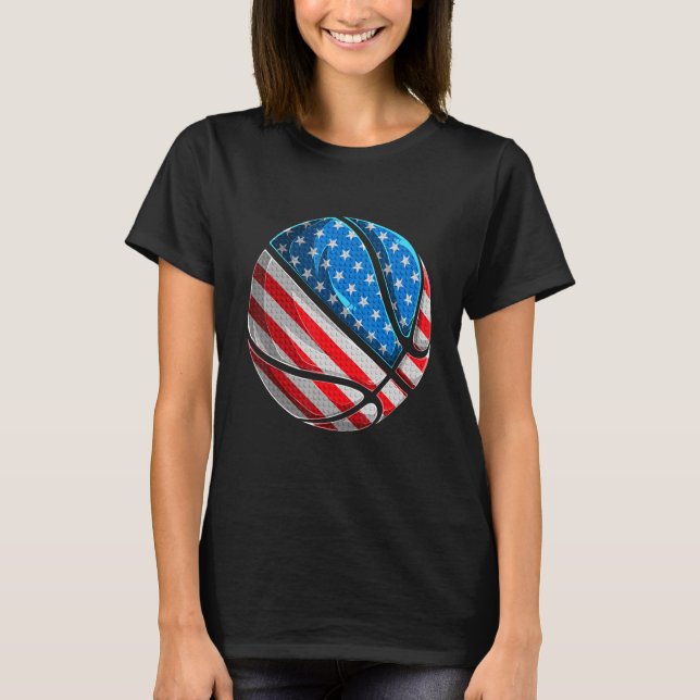 Camiseta Bandeira Americana Basquete 4 De Julho Crianças Gi (Frente)