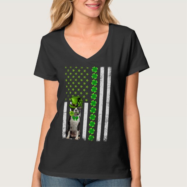 Camiseta Bandeira Americana Boston Terrier Dog Dia de São P (Frente)