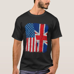 Camiseta Bandeira Americana Britânica Metade EUA Inglaterra