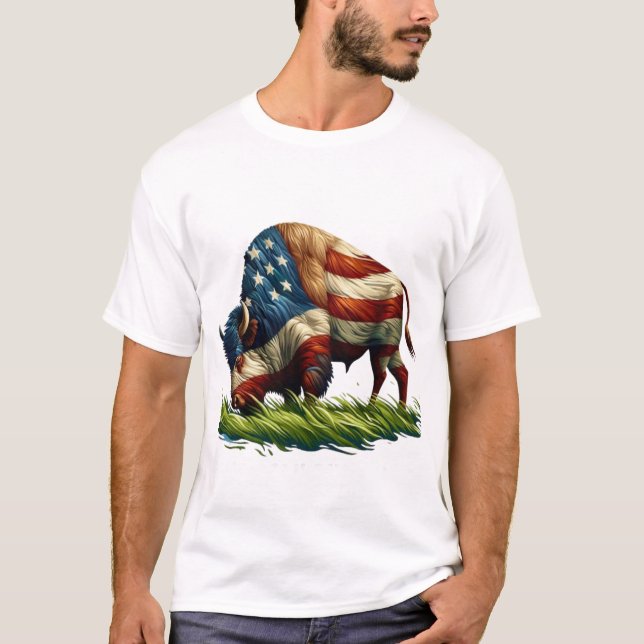 Camiseta Bandeira Americana Búfalo Bisão (Frente)