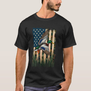Camiseta Bandeira Americana Caça ao Pato Caçador de Aves Aq