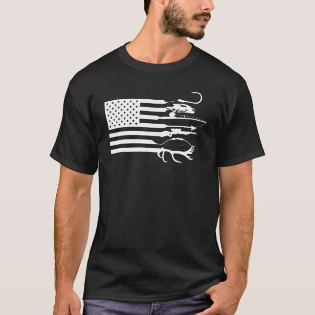 Camiseta Bandeira Americana Caça e Pesca (Frente)