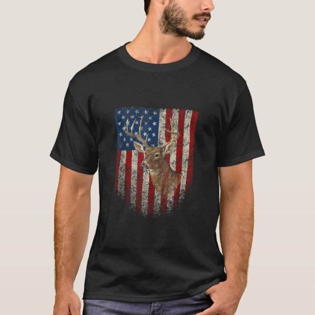 Camiseta Bandeira Americana Caçadora de Veados Antlers EUA  (Frente)
