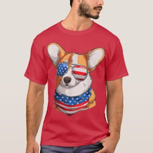 Camiseta Bandeira Americana Cão Patriótico Engraçado Corgi