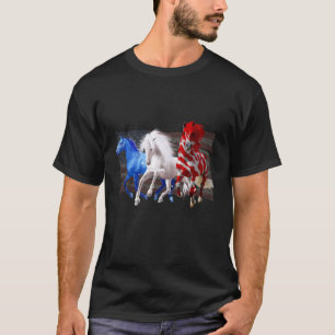 Camiseta Bandeira Americana Cavalos Patriótico Vermelho Bra