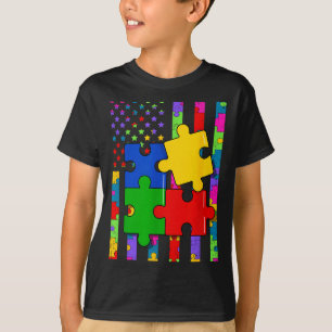 Camiseta bandeira americana colorida puzzle consciência do