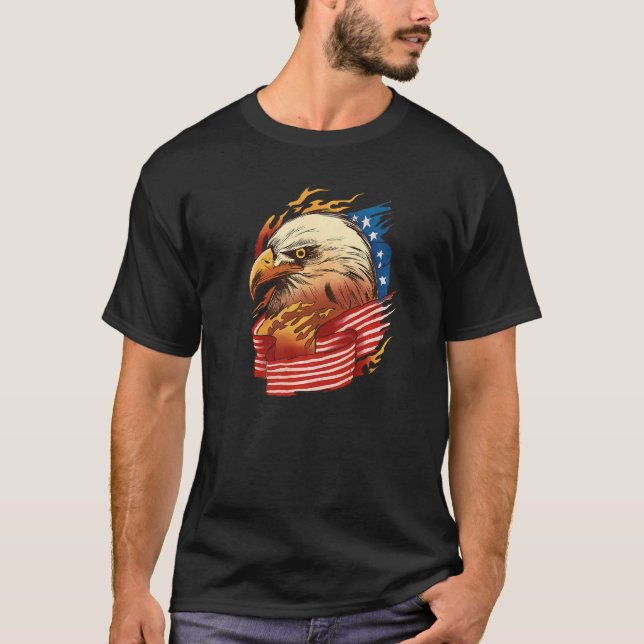 Camiseta Bandeira Americana Com Águia Cálida Em Fogo (Frente)