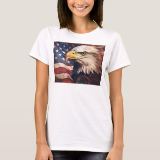 Camiseta Bandeira Americana com Cabeça de Águia Careca