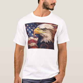 Camiseta Bandeira Americana com Cabeça de Águia Careca