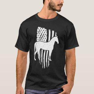 Camiseta Bandeira Americana Com Cavalo Visual Vintage Patri