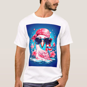 Camiseta Bandeira Americana com Flamingo Cartoon-69681