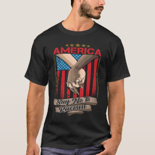 Camiseta Bandeira americana com mãos dadas dizendo não ao r