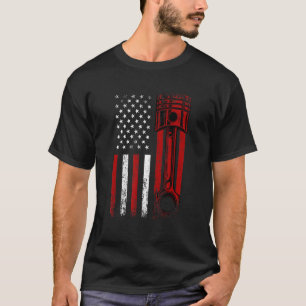 Camiseta Bandeira Americana Com Motor De Carro Desi Gráfico