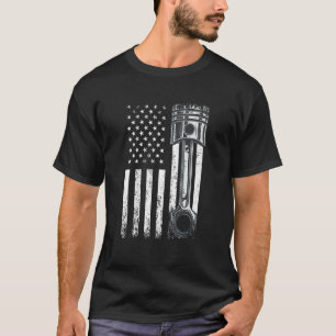 Camiseta Bandeira Americana Com Motor De Carro Desi Gráfico