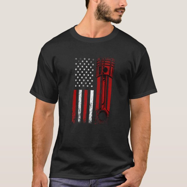 Camiseta Bandeira Americana Com Motor De Carro - Gráfico No (Frente)