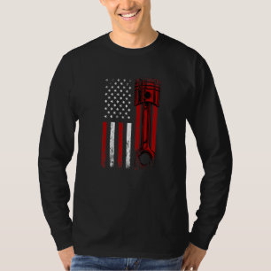 Camiseta Bandeira Americana Com Motor De Carro - Gráfico No