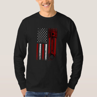 Camiseta Bandeira Americana Com Motor De Carro - Gráfico No