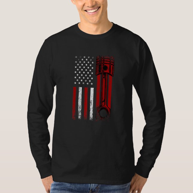 Camiseta Bandeira Americana Com Motor De Carro - Gráfico No (Frente)