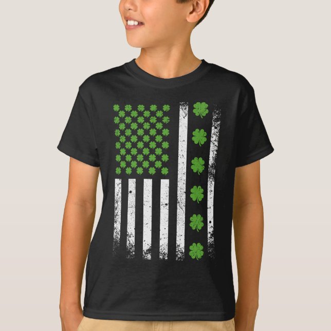 Camiseta Bandeira americana com shamrocks Boy (Frente)
